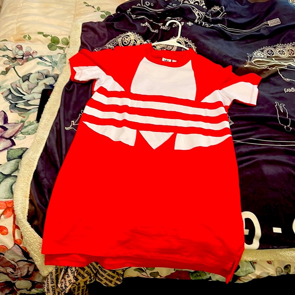 Adidas Red and white T-shirt dress.